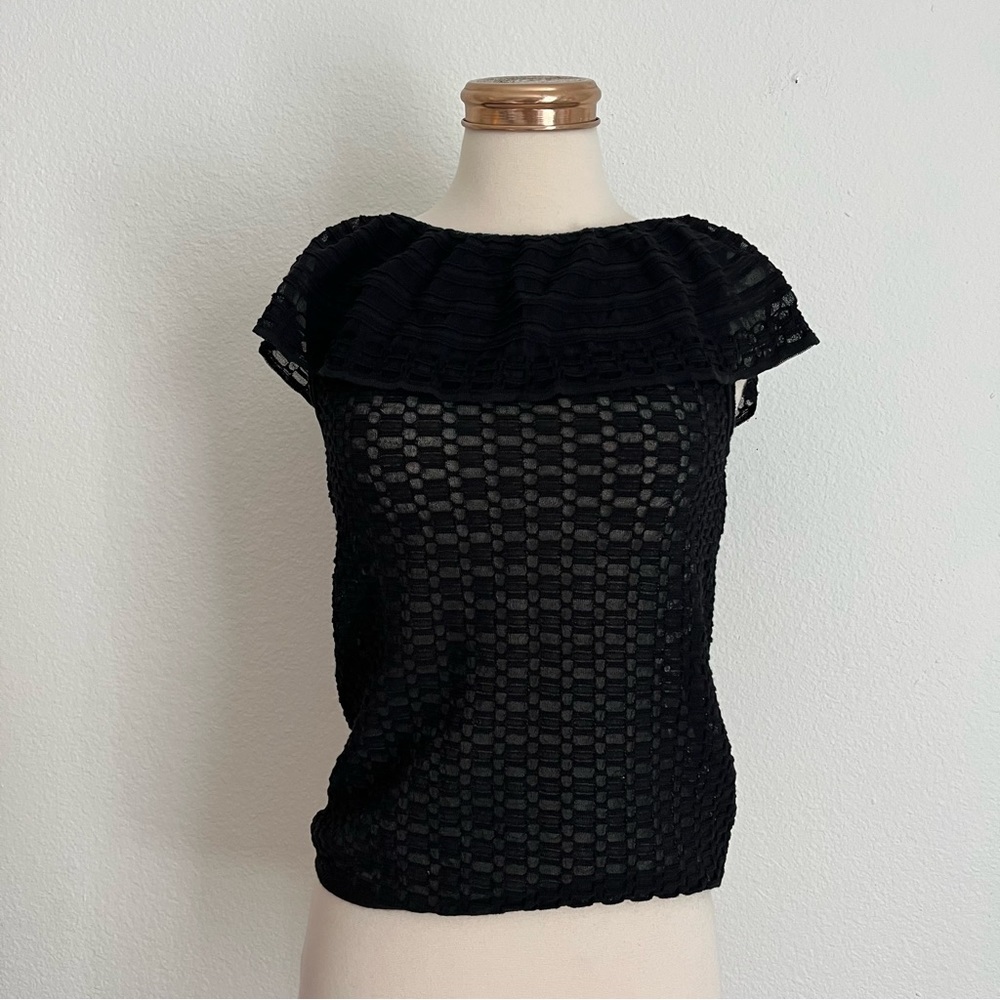 MISSONI | (38) Off-Shoulder Black Ruffle Knit Blouse Top